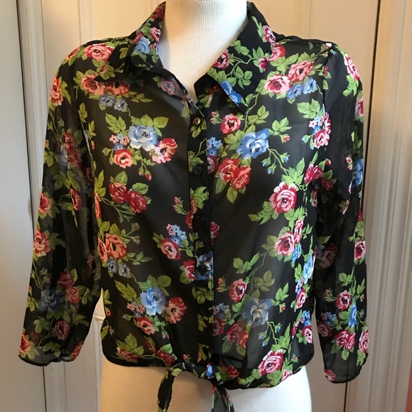 BONGO Tops - BONGO Sheer Waist Tie Top Retro 90s